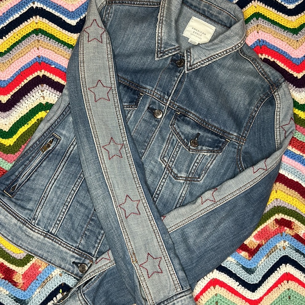 American Eagle Denim Jacket With Embroidered Slee… - image 4